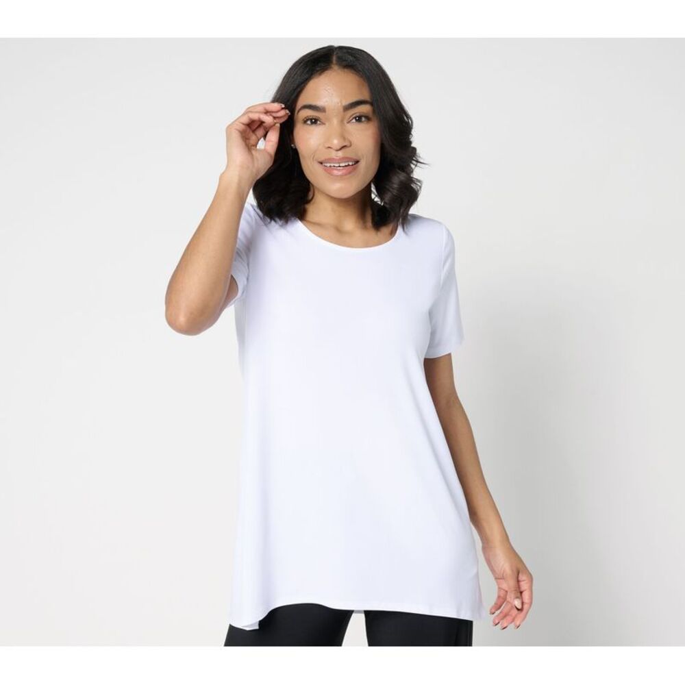 Susan Graver Women's Top Petite PXL Essentials Liquid Knit A-Line White A684067